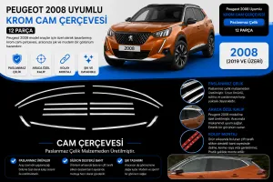 Drs Tuning Peugeot 2008 Uyumlu Krom Cam Çerçevesi 12 Parça