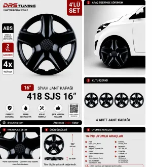 16 Inc Kırılmaz Sks Parlak Siyah Jant Kapağı 1 Takım 4 Adet No:418