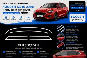 Focus Uyumlu 4 Krom Cam Çerçevesi Paslanmaz Çelik 8 Parça Focus 4 (2018-2020)