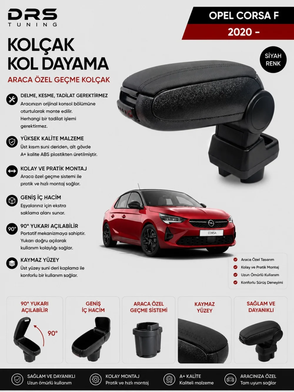 Opel Corsa F 2020 - Kolçak Kol Dayama Siyah
