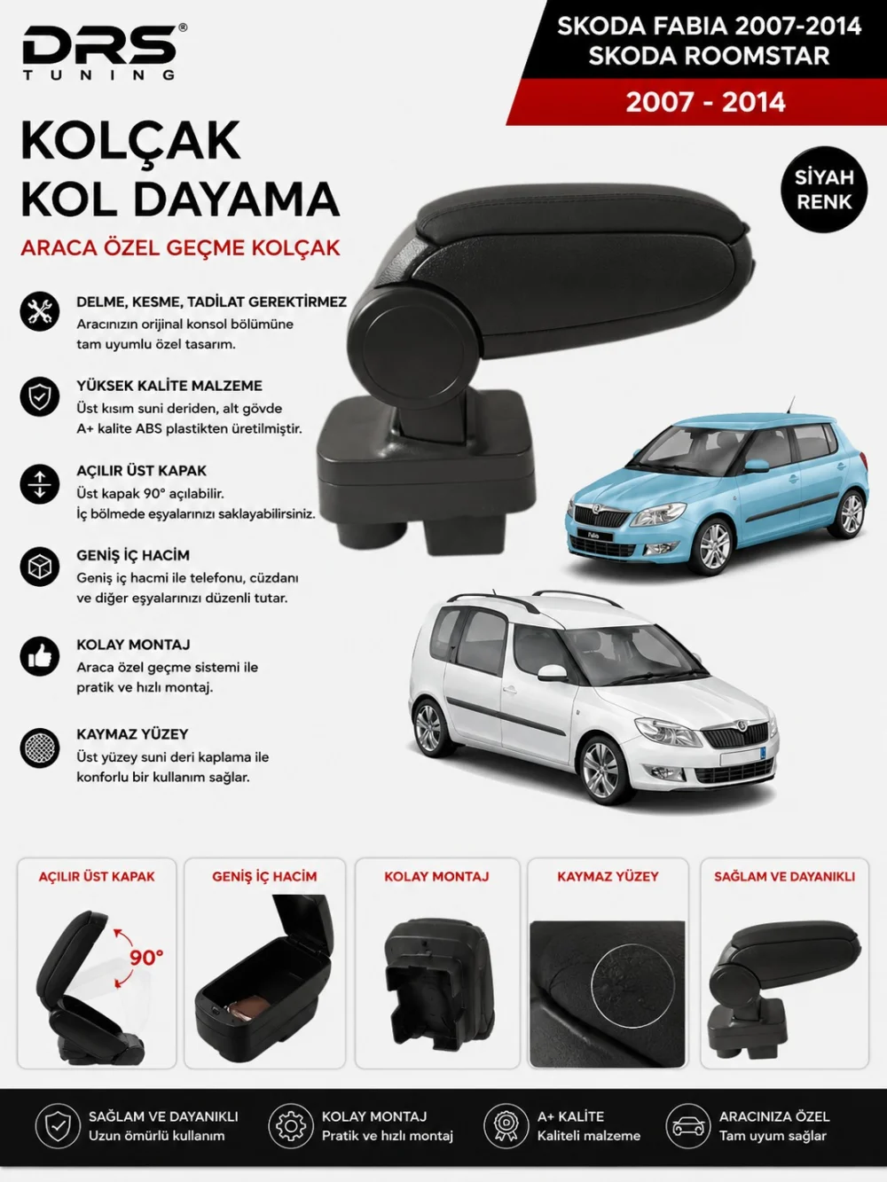 Skoda Fabia / Roomstar 2007 - 2014 Kolçak Kol Dayama Siyah