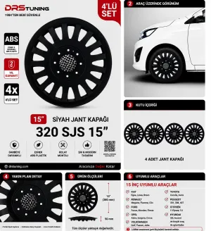 Drs Tuning Alfa Romeo Uyumlu 15 Inc Kırılmaz Parlak Siyah Jant Kapağı 1 Takım 4 Adet No:320