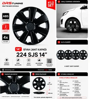 Drs Tuning Alfa Romeo Uyumlu 14 Inç Kırılmaz Parlak Siyah Jant Kapağı 1 Takım 4 Adet No:224