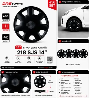 Drs Tuning Alfa Romeo Uyumlu 14 Inç Kırılmaz Parlak Siyah Jant Kapağı 1 Takım 4 Adet No:218