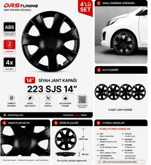 Drs Tuning Alfa Romeo Uyumlu 14 Inc Kırılmaz Parlak Siyah Jant Kapağı 1 Takım 4 Adet No:223