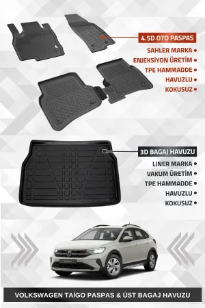 Drs Tuning Sahler Taigo 2021+ Uyumlu 4.5D Premium Havuzlu Paspas Ve Liner Marka 3D Üst Bagaj Havuzu