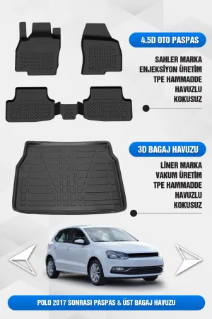 Drs Tuning Sahler Polo 2017-2025 Uyumlu 4.5D Premium Havuzlu Paspas Ve Liner Marka 3D Üst Bagaj Havuzu