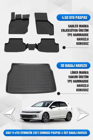 Drs Tuning Golf 8/8.5 (Otomatik) Uyumlu 4.5D Premium Havuzlu Oto Paspas Ve Liner Üst Bagaj Havuzu