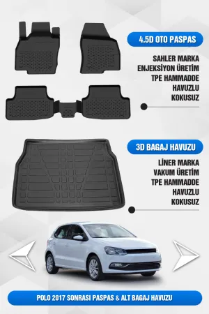 Drs Tuning Sahler Polo 2017-2025 Uyumlu 4.5D Premium Havuzlu Oto Paspas Ve Liner Marka 3D Alt Bagaj Havuzu