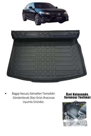Sahler Honda Civic 2021+ Uyumlu 4.5D Premium Havuzlu Oto Paspas ve Liner Marka 3D Bagaj Havuzu - Civic FE1 - Görsel 2
