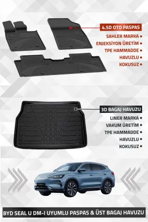 Byd Seal U Dm-I 2024+ Uyumlu Li̇ner Marka 3D Kulaksız Üst Bagaj Havuzu + Sahler 4.5D Oto Paspas