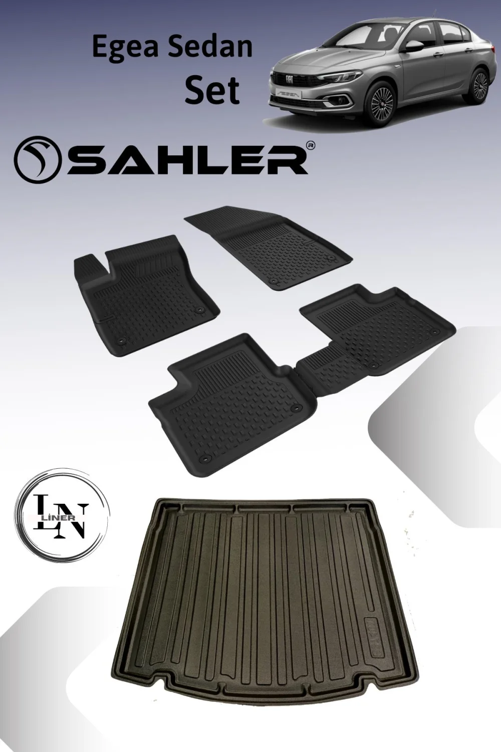 Sahler Fiat Egea Sedan Uyumlu 4.5D Premium SAHLER Paspas + Liner Marka 3D Bagaj Havuzu Seti - Egea Sedan