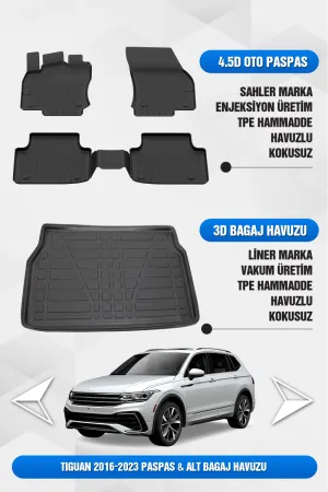 Drs Tuning Tiguan 2016-2023 Uyumlu 4.5D Premium Havuzlu Oto Paspas Ve Liner Alt Bagaj Havuzu