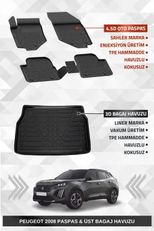 Drs Tuning Sahler Peugeot 2008 2019-2025 Uyumlu 4.5D Premium Havuzlu Paspas Ve Liner Üst Bagaj Havuzu - Hybrid Uyumlu Değildir