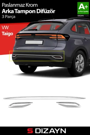 s-dizayn uyumlu VW Taigo Krom Arka Tampon Difüzör Çıtası 3 Prç. 2020 Üzeri A+ Kalite modelleri DRS Tuning'de. Kaliteli malzeme, hızlı kargo ve güvenli