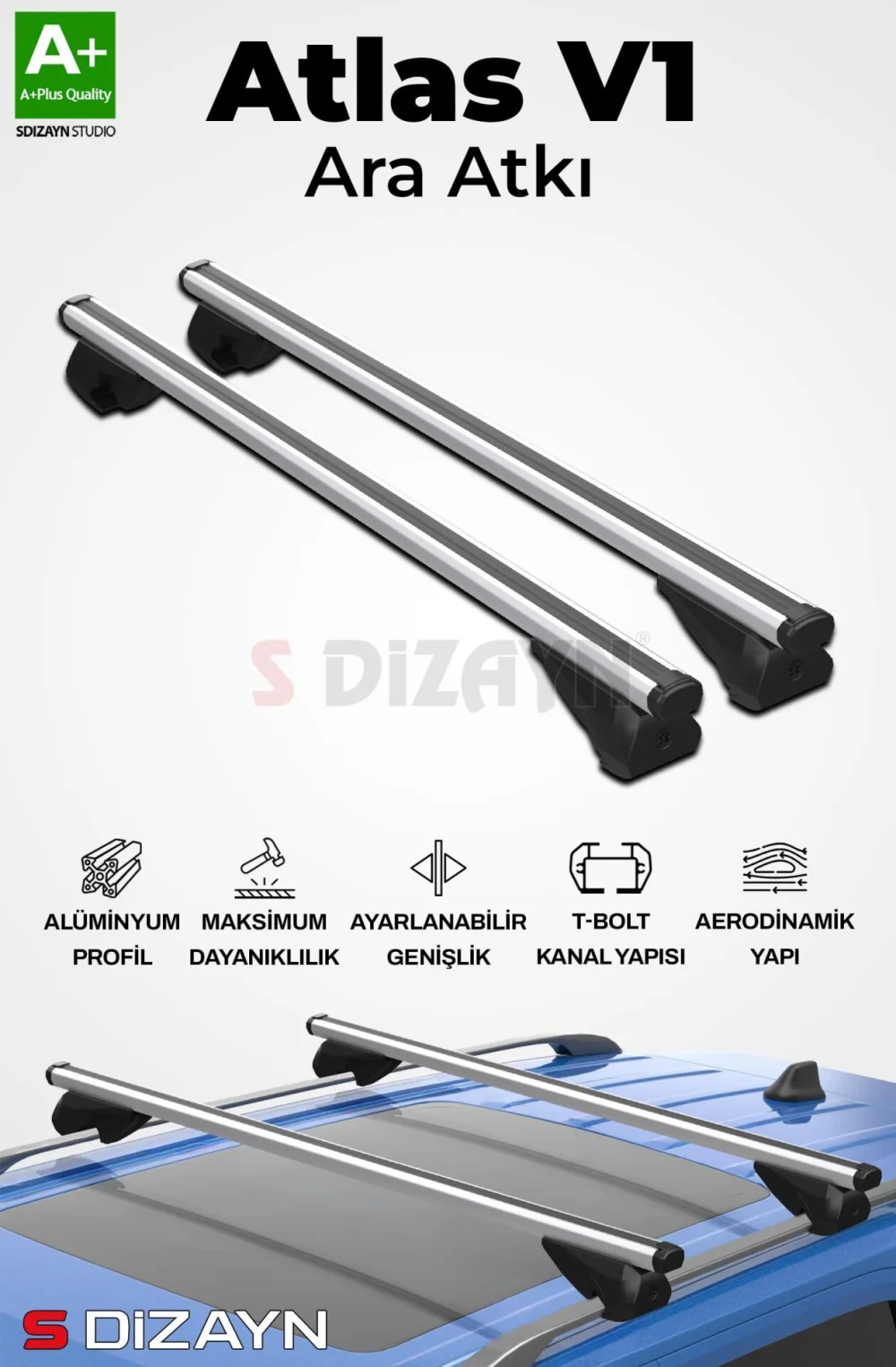 Drs Tuning Dacia Logan MCV S-Bar Atlas V1 Ara Atkı Tavan Taşıyıcı Barı Gri 120 Cm 2006-2012 A+ Kalite