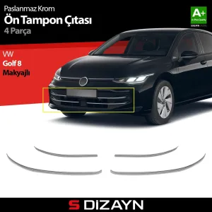 s-dizayn uyumlu VW Golf 8.5 Makyajlı HB Krom Ön Tampon Çıtası 4 Prç. 2024 Üzeri A+ Kalite modelleri DRS Tuning'de. Kaliteli malzeme, hızlı kargo ve güvenli