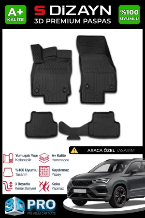 s-dizayn uyumlu Cupra Ateca 3D Pro Havuzlu Paspas 2020 Üzeri A+ Kalite modelleri DRS Tuning'de. Kaliteli malzeme, hızlı kargo ve güvenli alışverişle hemen