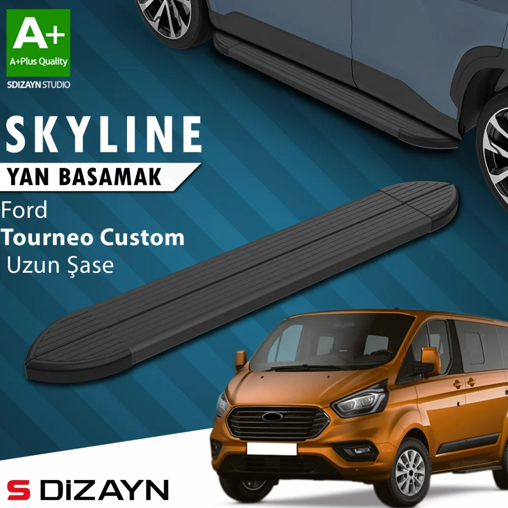 Ford Tourneo Custom Uzun Şase Skyline Siyah Yan Basamak 243 Cm 2012-2023 A+ Kalite