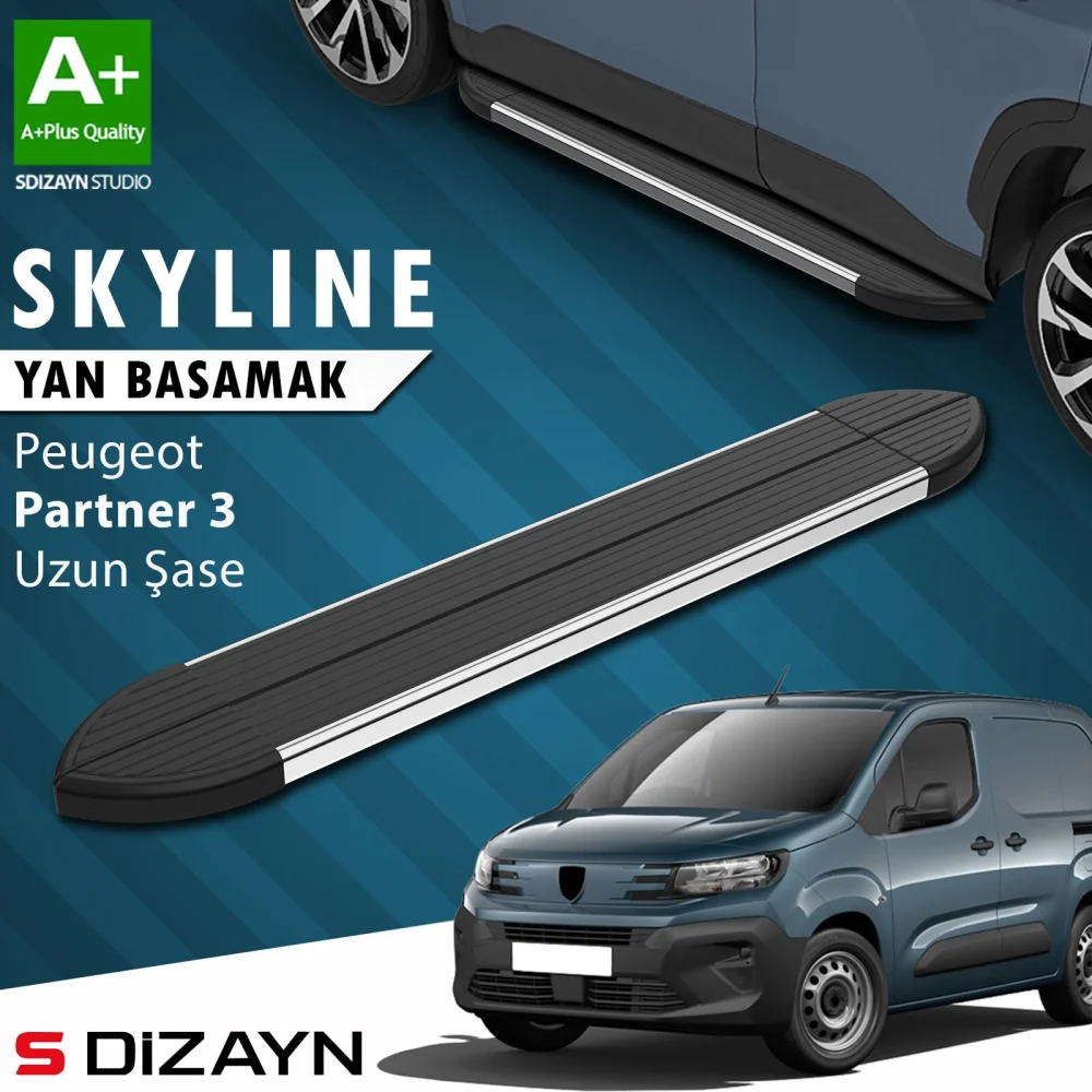 Peugeot Partner 3 Uzun Şase Skyline Krom Yan Basamak 213 Cm 2018 Üzeri A+ Kalite