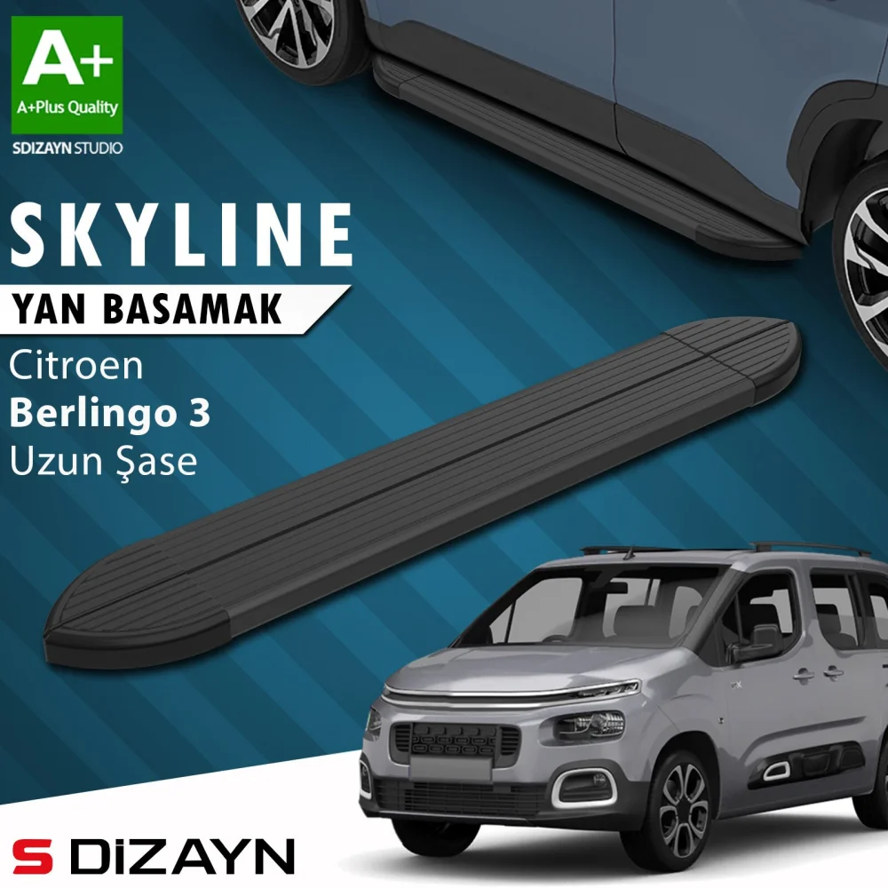 Citroen Berlingo 3 Uzun Şase Skyline Siyah Yan Basamak 213 Cm 2018 Üzeri A+ Kalite