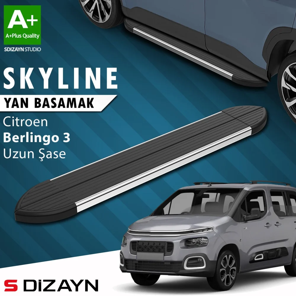 Citroen Berlingo 3 Uzun Şase Skyline Krom Yan Basamak 213 Cm 2018 Üzeri A+ Kalite