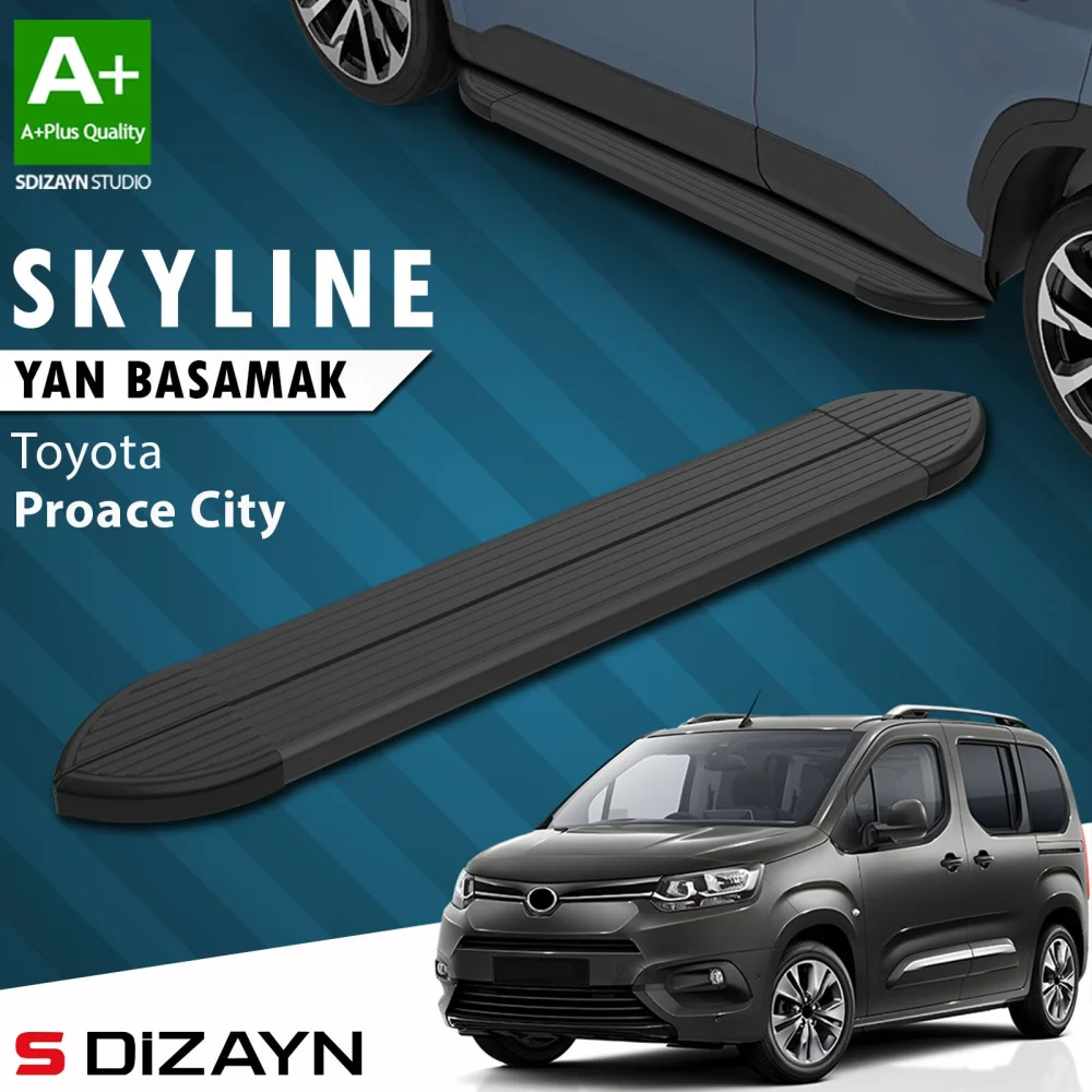 Toyota Proace City Kısa Şase Skyline Siyah Yan Basamak 203 Cm 2018 Üzeri A+ Kalite