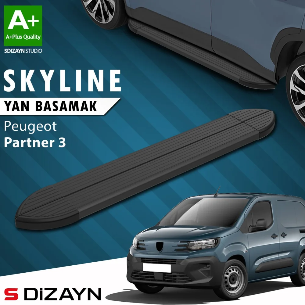 Peugeot Partner 3 Kısa Şase Skyline Siyah Yan Basamak 203 Cm 2018 Üzeri A+ Kalite