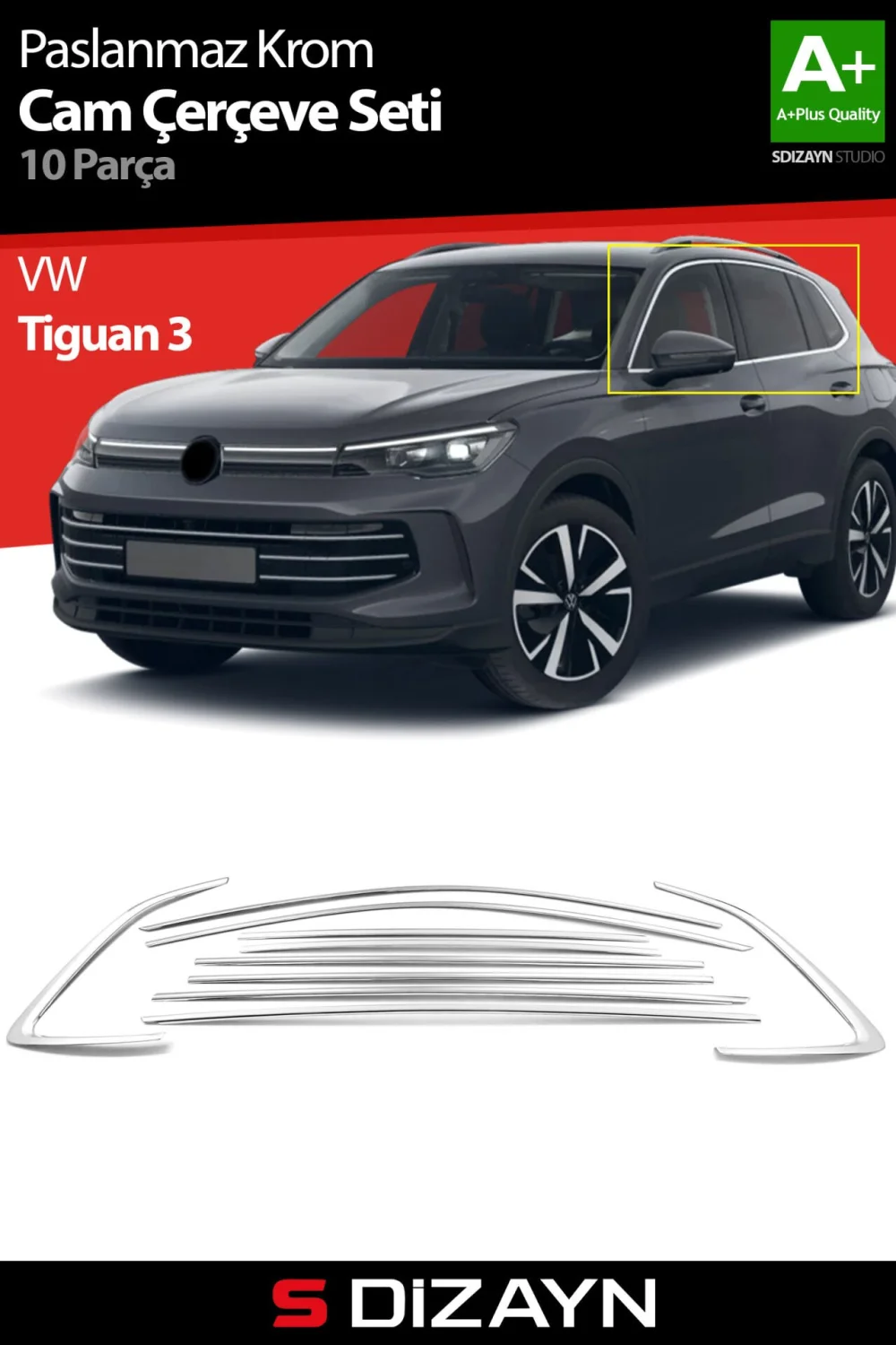 Drs Tuning VW Tiguan 3 Krom Cam Çerçeve Seti 10 Prç. 2024 Üzeri A+ Kalite