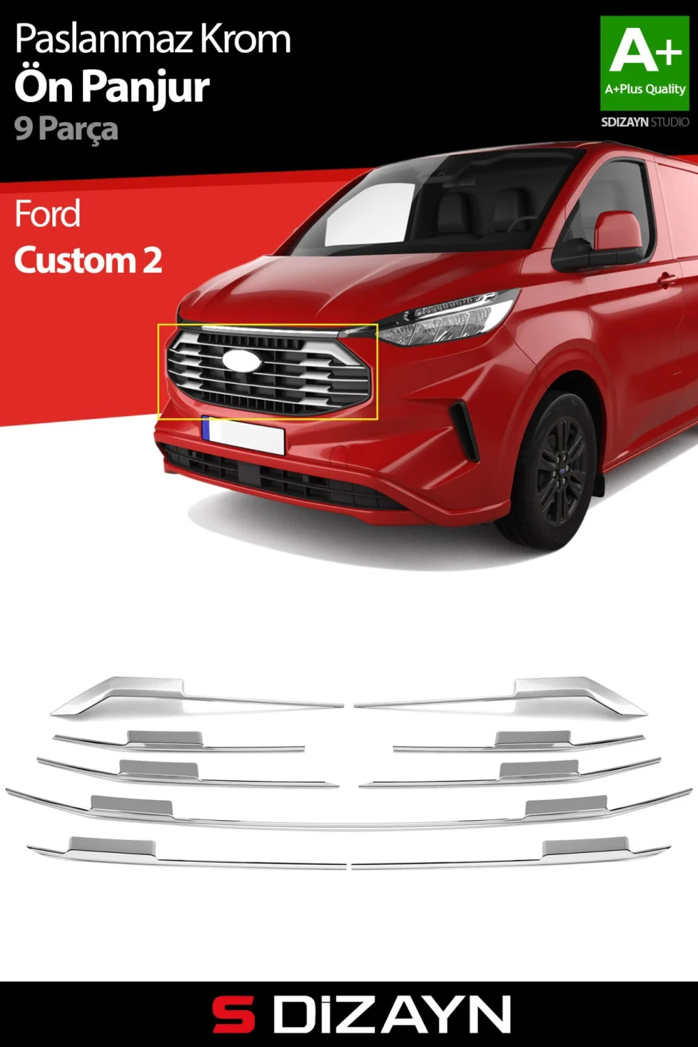 Drs Tuning Ford Tourneo Custom 2 Krom Ön Panjur 9 Prç. 2023 Üzeri A+ Kalite