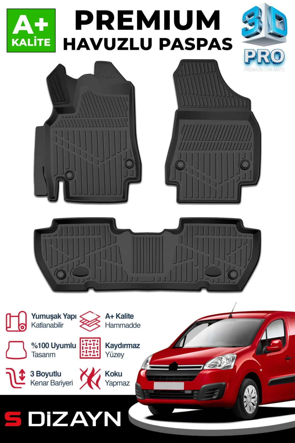 Drs Tuning Citroen Berlingo 3D Pro Havuzlu Paspas 2008-2018 A+ Kalite