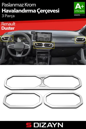 s-dizayn uyumlu Renault Duster Krom Havalandırma Çerçevesi 3 Prç. 2024 Üzeri (Parlak Krom) A+ Kalite modelleri Oto Aksesuar Shop'de. Kaliteli malzeme, hızlı