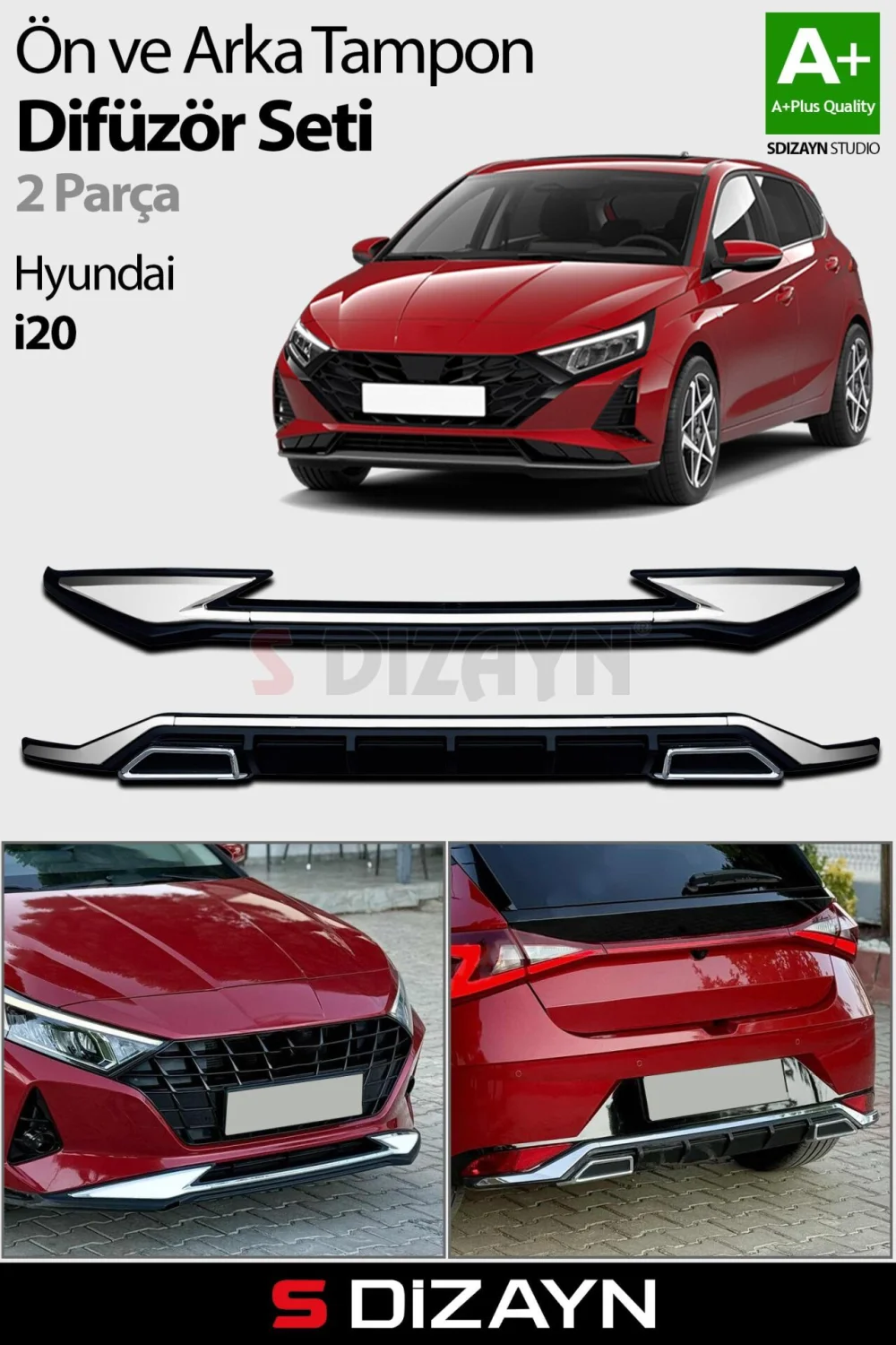 Drs Tuning Hyundai i20 Ön ve Arka Tampon Koruma Difüzör Seti 2020 Üzeri A+ Kalite
