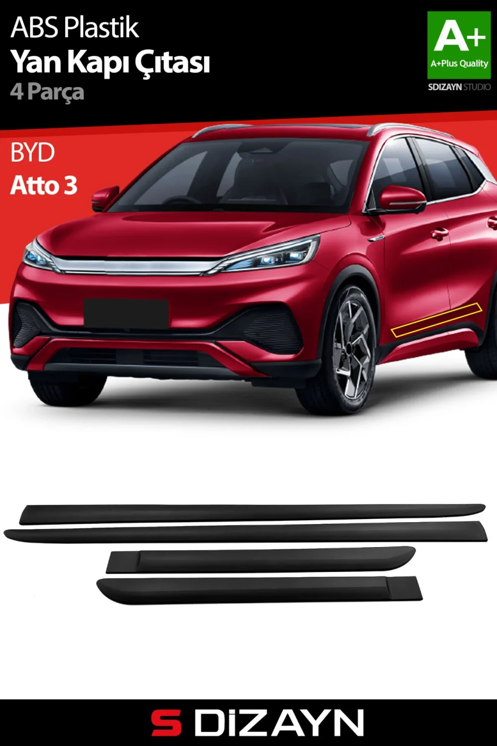 Drs Tuning BYD Atto 3 ABS Plastik Yan Kapı Koruma Çıtası 2022 Üzeri A+ Kalite
