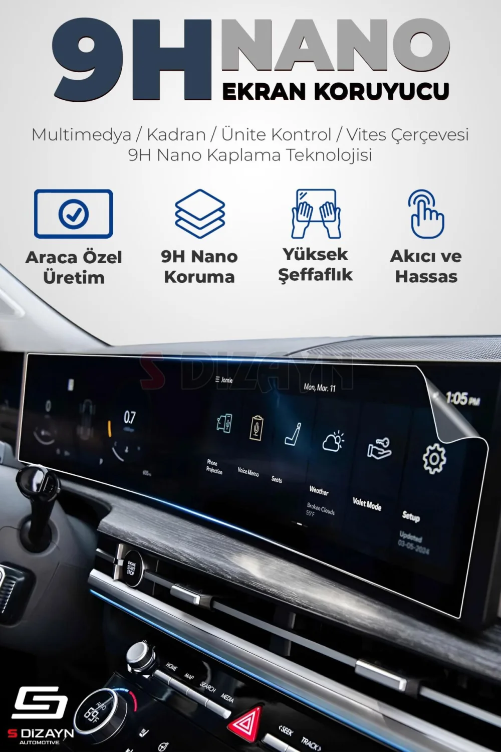 Drs Tuning Kia Sportage Cool / Business / Elegance 9H Nano Klima Kontrol Ünitesi Ekran Koruyucu (PARLAK) 2019-2025 A+ Kalite