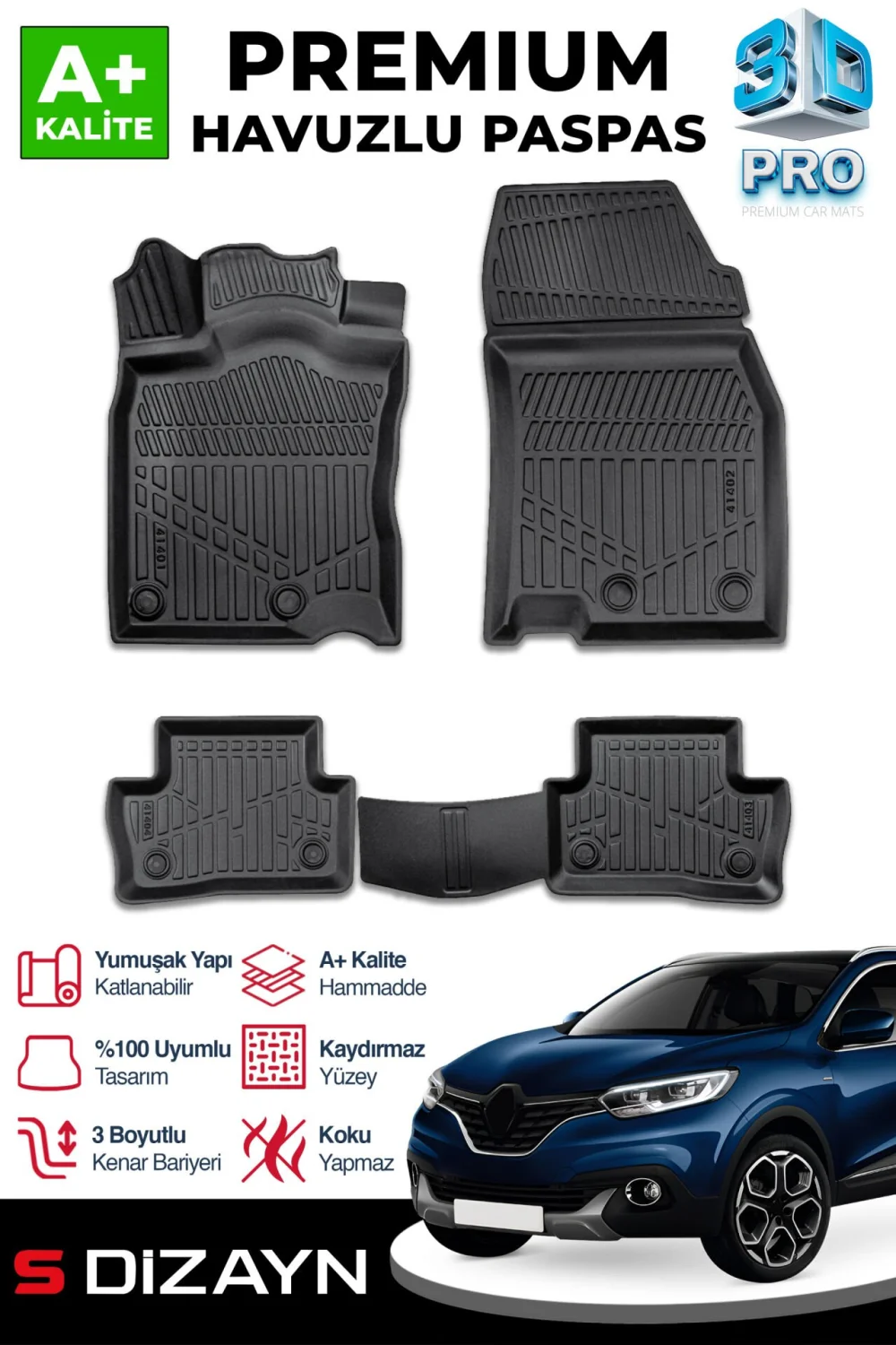 Drs Tuning Renault Kadjar 3D Pro Havuzlu Paspas 2015 Üzeri A+ Kalite