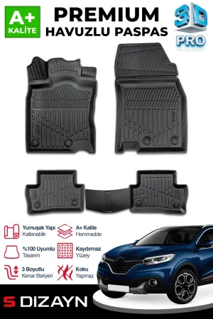 s-dizayn uyumlu Renault Kadjar 3D Pro Havuzlu Paspas 2015 Üzeri A+ Kalite modelleri DRS Tuning'de. Kaliteli malzeme, hızlı kargo ve güvenli alışverişle hemen