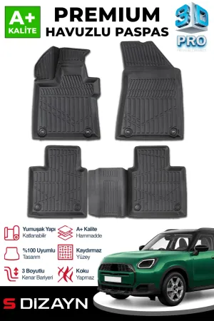 Mini Countryman 2024-Günümüz (U25) uyumlu U25 3D Pro Havuzlu Paspas 2024 Üzeri A+ Kalite modelleri DRS Tuning'de. Kaliteli malzeme, hızlı kargo ve güvenli