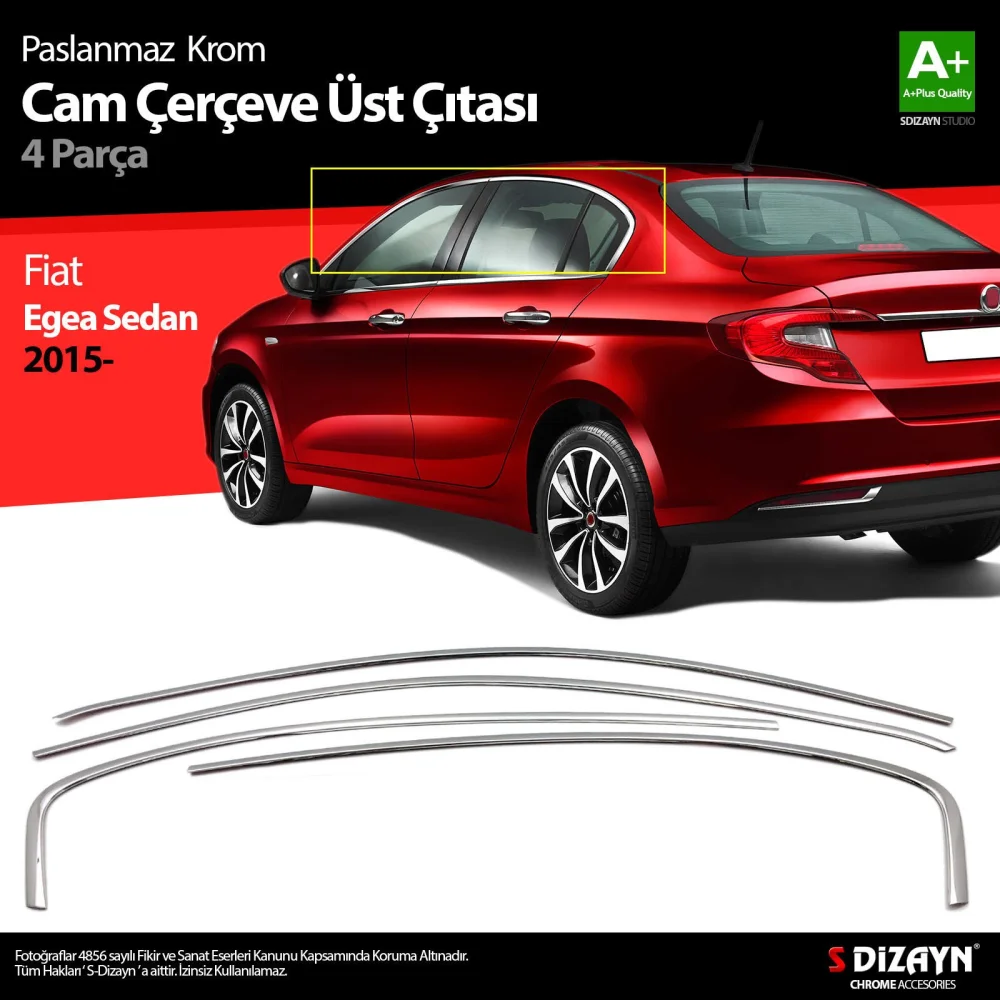 Drs Tuning Fiat Egea SD Krom Cam Üst Çıtası 4 Prç. 2015 Üzeri (Mat Krom) A+ Kalite