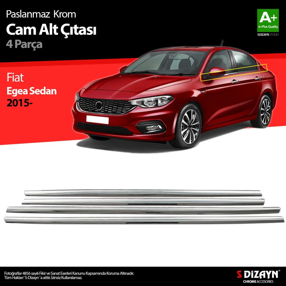 Drs Tuning Fiat Egea SD Krom Cam Çıtası 4 Prç. 2015 Üzeri (Mat Krom) A+ Kalite
