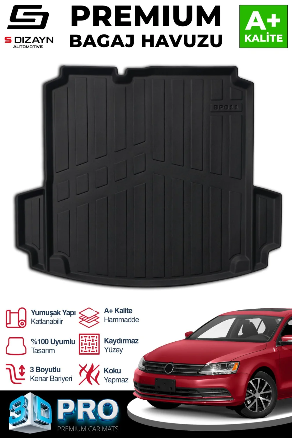 S-Dizayn VW Jetta 3D Pro Bagaj Havuzu Cepli 2011 Üzeri A+ Kalite