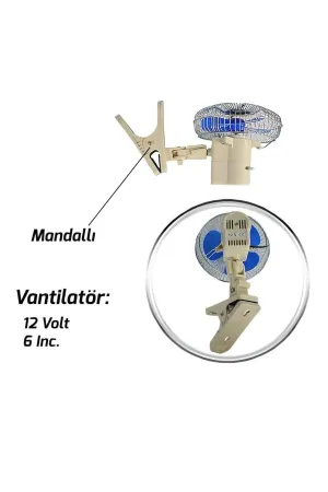 Oto Vantilatör Çap 18 Cm Mandallı Döner Başlıklı 12v Araç Içi Fan - Görsel 2
