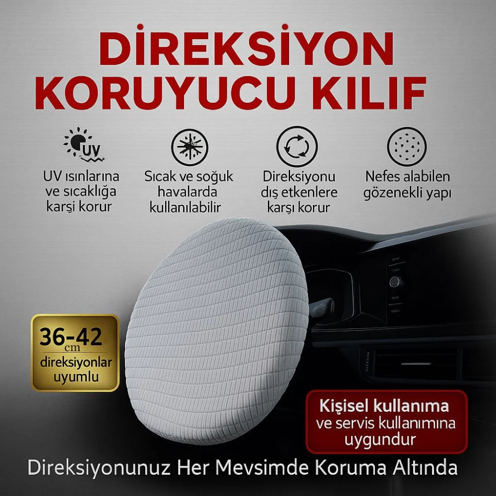 Drs Tuning Direksiyon Koruyucu Kılıf Universal UV, Toz, Isı Koruma Yaz Kış Kullanıma 36-42 cm