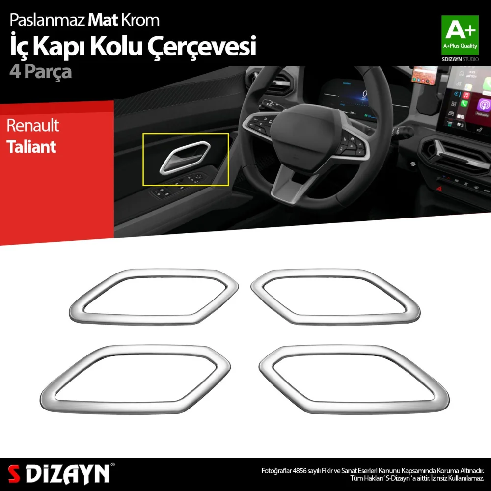 Drs Tuning Renault Taliant Krom İç Kapı Kolu Çerçevesi 4 Prç 2021 Üzeri A+ Kalite (Mat Krom)