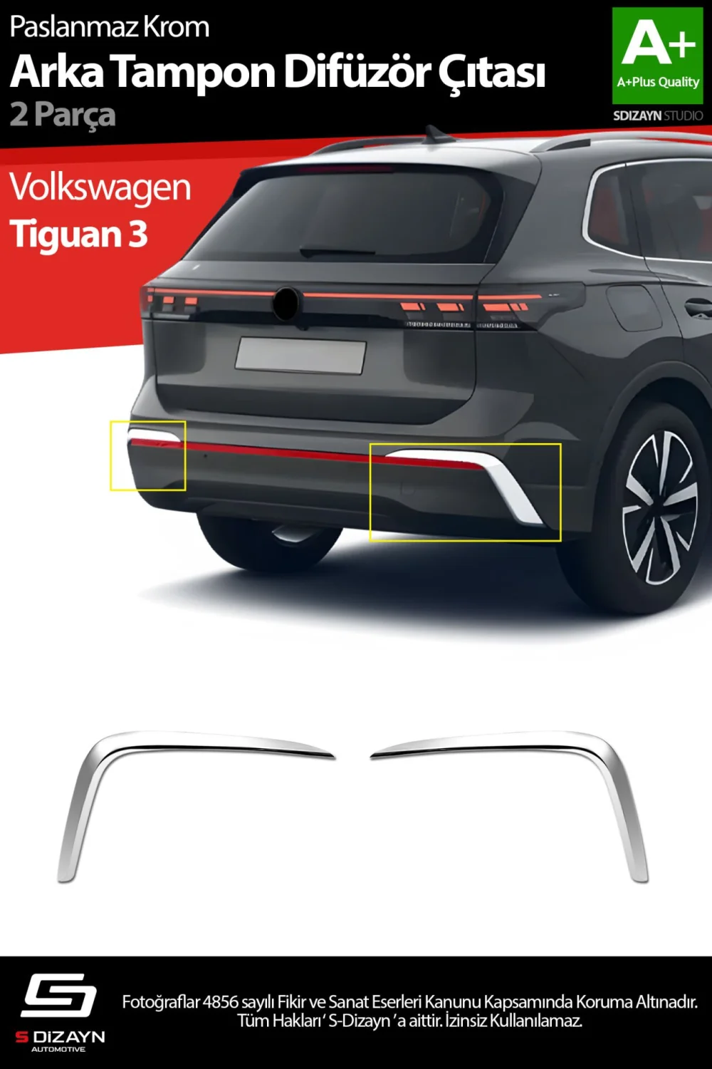 Drs Tuning VW Tiguan Krom Arka Tampon Difüzör Çıtası OEM Still 2 Prç. 2024 Üzeri A+ Kalite