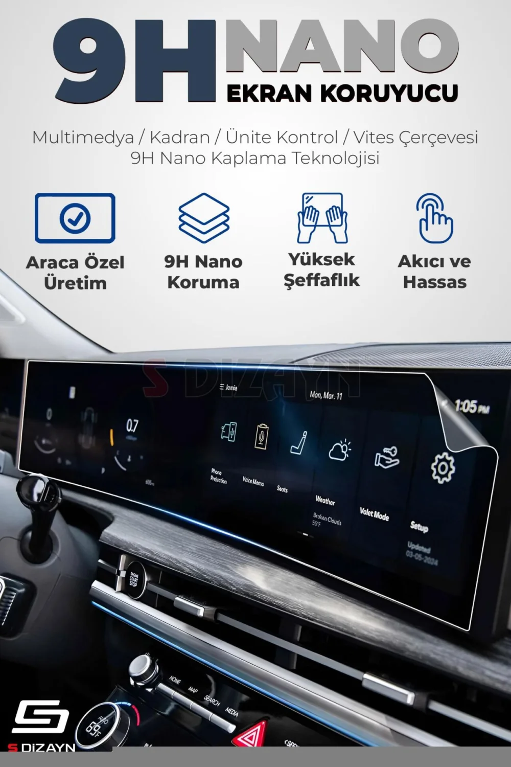 S-Dizayn Volvo V90 Cross Country İnscription 9H Nano Multimedya Ekran Koruyucu 8.7 İnç Parlak 2019-2023 A+ Kalite