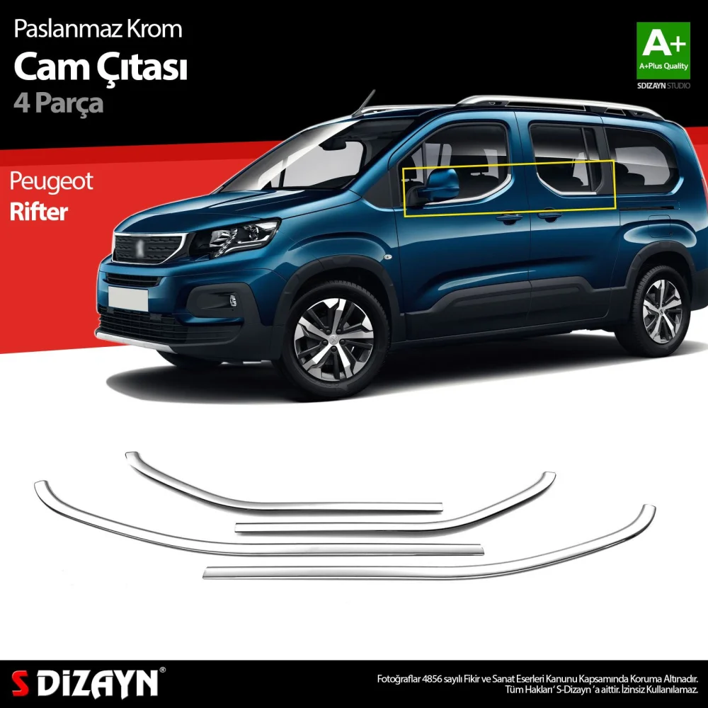 Drs Tuning Peugeot Rifter Krom Cam Çıtası 4 Prç. 2019 Üzeri A+ Kalite
