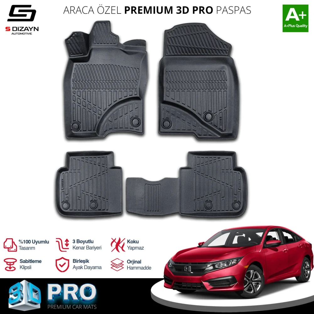 Honda Civic 3D Pro Havuzlu Paspas 2016-2021 A+ Kalite