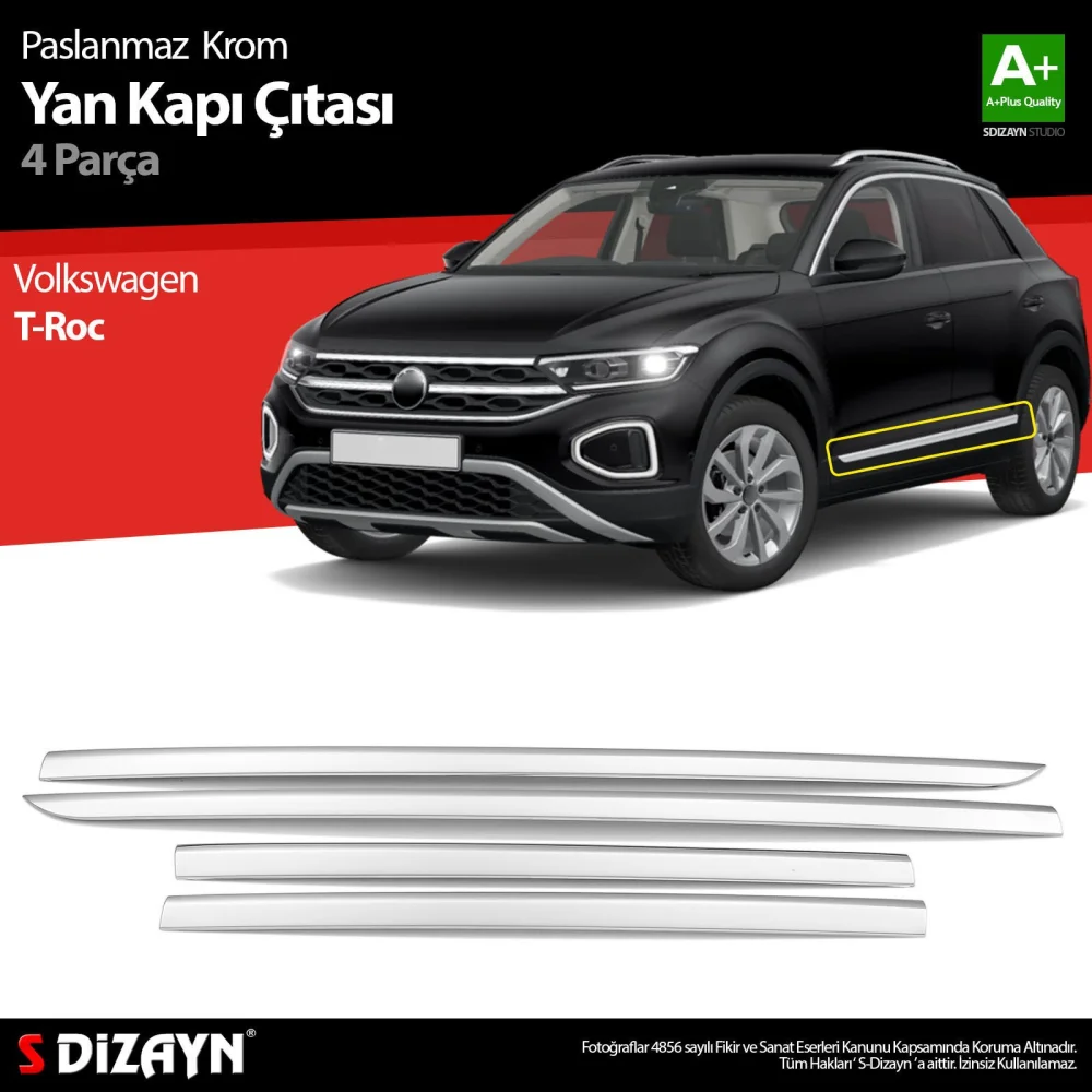 Drs Tuning VW T-Roc Krom Yan Kapı Çıtası 4 Prç. 2017-2021 A+ Kalite