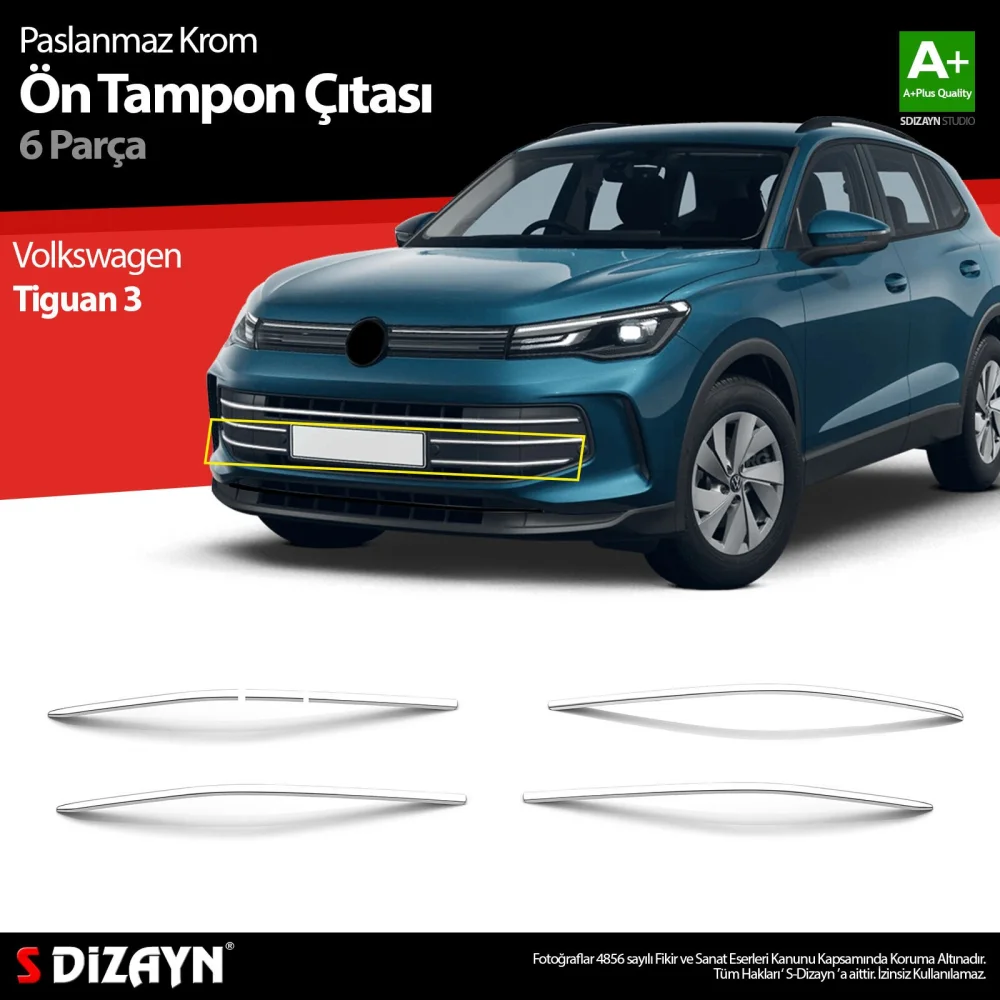 Drs Tuning VW Tiguan 3 Krom Ön Tampon Çıtası 6 Prç. 2024 Üzeri A+ Kalite